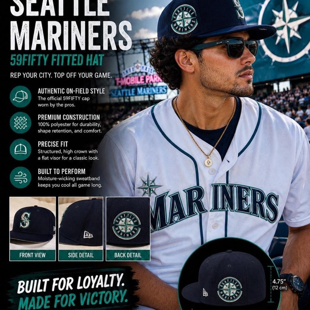 Rare 1/1 Seattle Mariners New Era 59FIFTY Fitted Hat 7 3/8 MLB On-Field Cap Navy